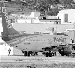 The CanJet airliner which Stephen Fray attempted to hijack at the Sangster International Airport in Montego Bay last month. - file canjetairliner