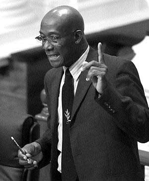 ON THE ATTACK: Diego Martin West MP Dr Keith Rowley makes a point during yesterday's sitting of the Lower House. diegomartin