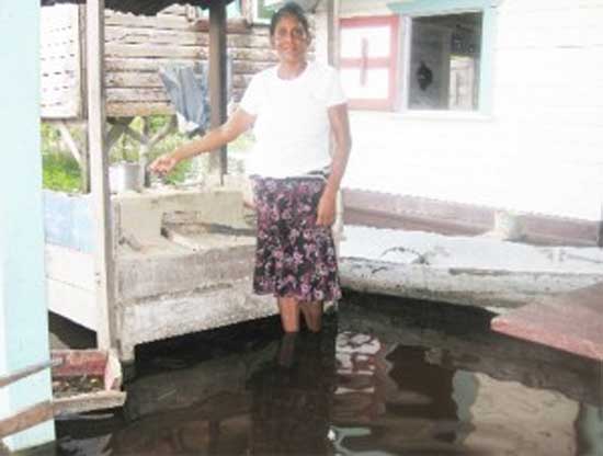 Shankumar Persaud’s wife, Norma still has to cook on her fireside despite the flood. womninwr