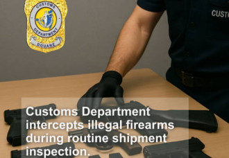 Customs Department intercepts illegal firearms during routine shipment inspection. 