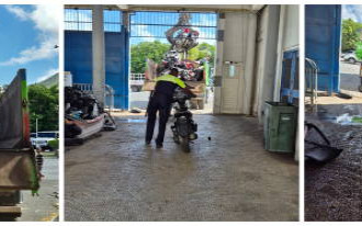 KPSM Crushes Over 65 Impounded Scooters in Police Yard Cleanup.
