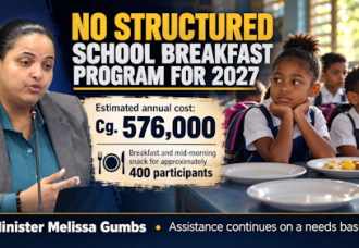 No structured school breakfast program for 2027: Gumbs says Cg. 576,000 annual cost exceeds available budget.